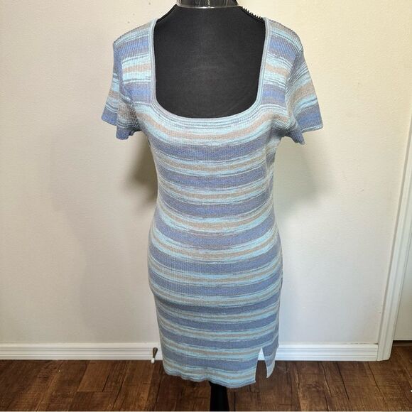 Cider Blue and Gray Striped Knit Dress - Picture 1 of 6